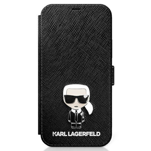 Etui KARL LAGERFELD Apple iPhone 12 Mini Book Saffiano Ikonik Metal Czarny Case