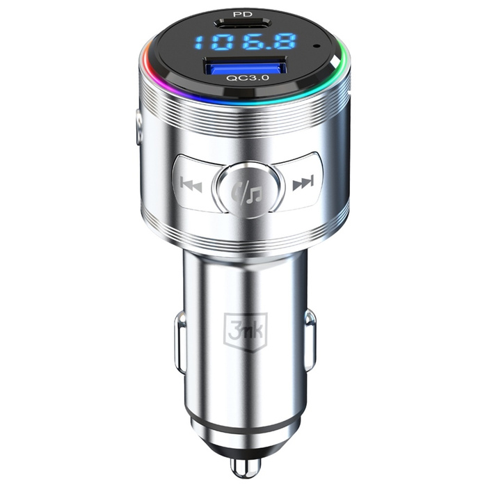 Ładowarka samochodowa 3MK Hyper Car      Power Transmitter 48W QC PD PPS USB-C/USB-A z transmiterem audio srebrny