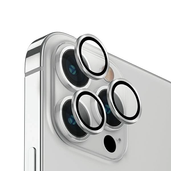 UNIQ Optix Aluminium Camera Lens Protector iPhone 14 Pro 6.1" / 14 Pro Max 6.7" sterling silver szkło na obiektyw aparatu z aplikatorem