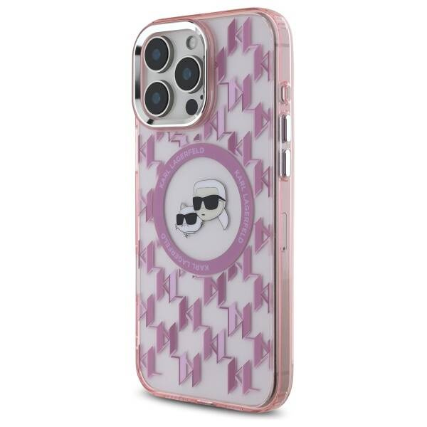 Etui Karl Lagerfeld iPhone 16 Pro 6.3" różowy/pink IML Monogram Karl&Choupette Head MagSafe