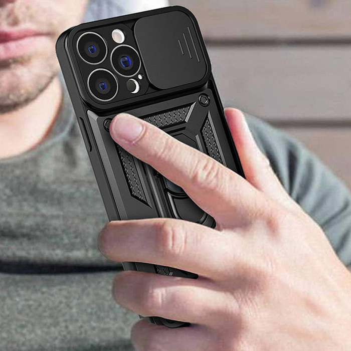 Etui Hybrid Armor Camshield etui Motorola Moto G62 5G pancerny pokrowiec z osłoną na aparat czarne Case