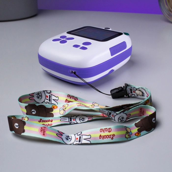 Mini drukarka termiczna dla dzieci z aparatem fotograficznym i kamerą - fioletowa