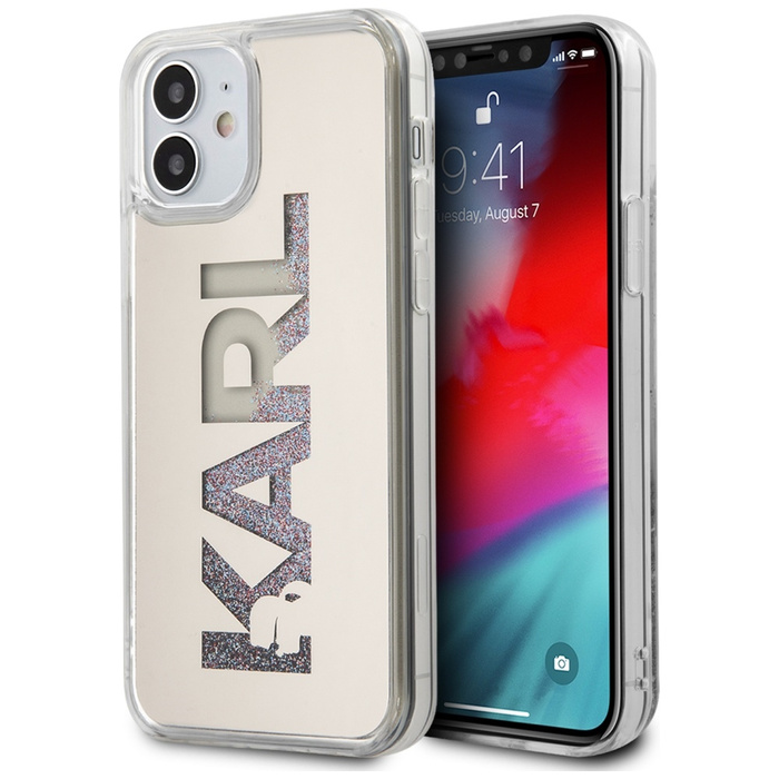 Etui KARL LAGERFELD Apple iPhone 12 Mini Mirror Liquid Glitter Karl Srebrny Hardcase