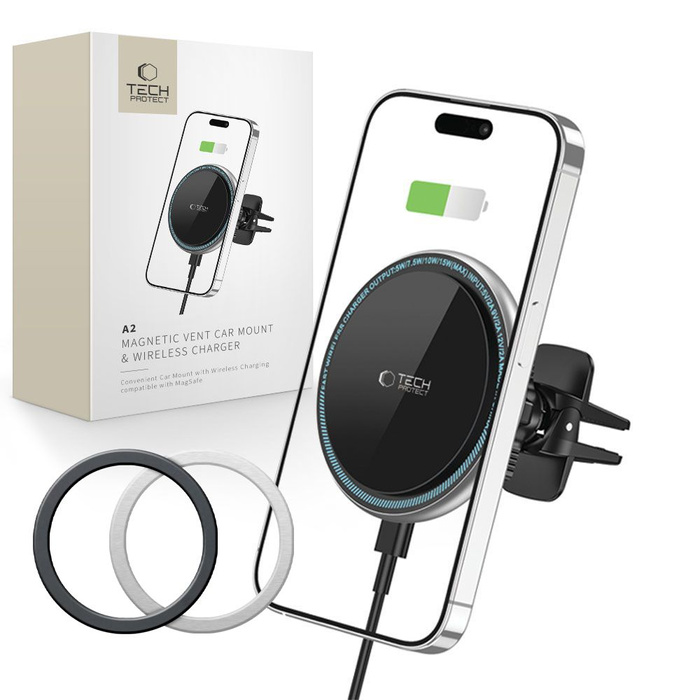 UCHWYT TECH-PROTECT A2 MAGNETIC MAGSAFE VENT CAR WIRELESS CHARGER 15W BLACK