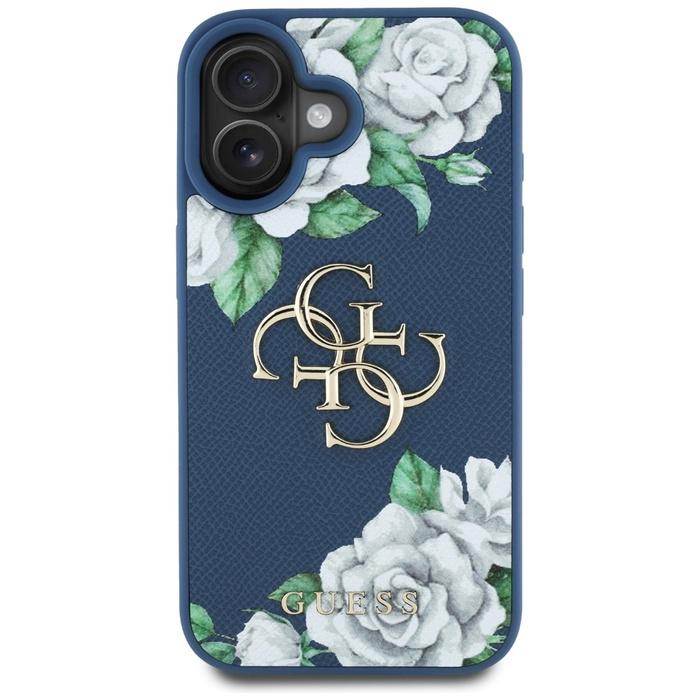 Etui Guess Grained Roses Big 4G logo do  iPhone 16 niebieski