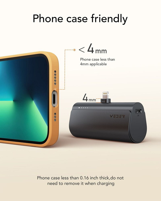 VEGER powerbank 5000 mAh z wbudowanym złączem Lightning PD QC3.0 3A 20W PlugOn (W0556P) czarny