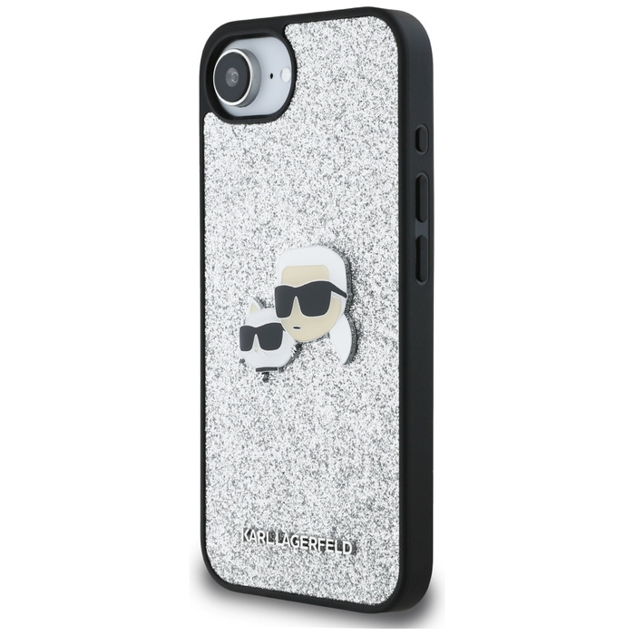 Etui Karl Lagerfeld Fixed Glitter Ikonik Metal Pin do iPhone 16e srebrny