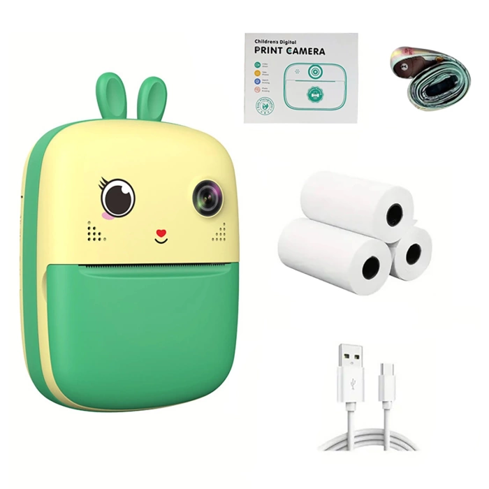 Mini drukarka termiczna dla dzieci z aparatem fotograficznym i kamerą - zielona