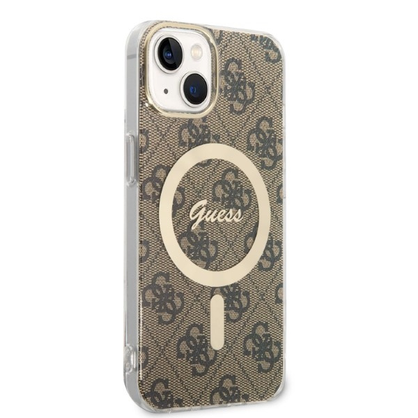 Zestaw Etui Guess Case+ Charger iPhone 14 Plus 6,7" brązowy/brown hard case 4G Print MagSafe