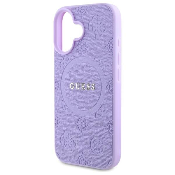 Etui Guess iPhone 16 Plus  6.7" fioletowy/purple hardcase Saffiano Peony Classic Logo MagSafe