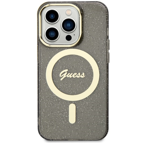 Etui Guess GUHMP14LHCMCGK iPhone 14 Pro 6.1" czarny/black hardcase Glitter Gold MagSafe Case