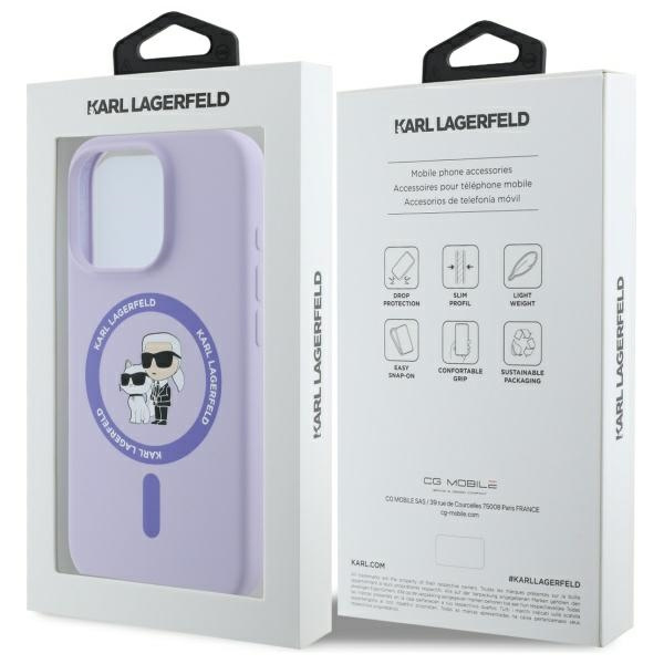 Etui Karl Lagerfeld iPhone 16 Pro fioletowy/purple HC MagSafe Silicone KC Heads Ring