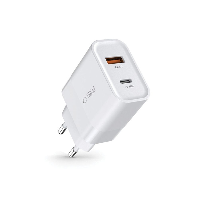 ŁADOWARKA TECH-PROTECT C30W 2-PORT NETWORK CHARGER PD30W/QC3.0 WHITE