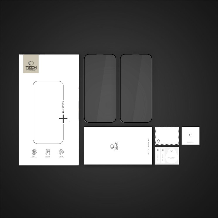 SZKŁO HARTOWANE TECH-PROTECT GLASS FIT+ 2-PACK IPHONE 13 / 13 PRO / 14 / 16E BLACK