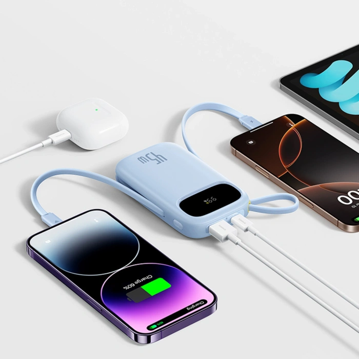 Powerbank Baseus EnerFill FC31 20000mAh 45W z wyświetlaczem z kablami USB-C i Lightning - niebieski