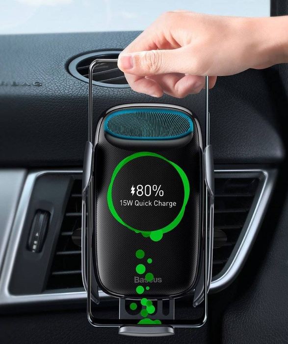 Baseus Milky Way samochodowa bezprzewodowa ładowarka Qi 15W elektryczny uchwyt na telefon czarny (WXHW02-01)