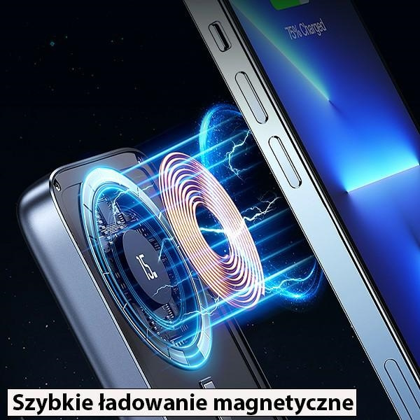 USAMS Powerbank PB67 10000mAh 20W QC3.0+PD Magnetic Wireless Fast Charge stalowy/tarnish 10KCD18401 (US-CD184)