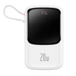 Baseus Qpow Digital Display powerbank z szybkim ładowaniem 10000mAh 20W QC/PD/SCP/FCP z wbudowanym kablem Lightning biały