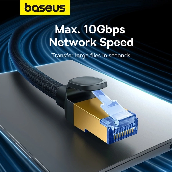 Baseus szybki kabel internetowy RJ45 cat.7 10Gbps 0.5m pleciony czarny