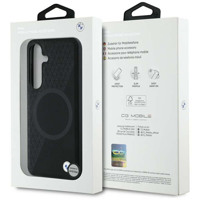 Etui BMW Leather Half Textured MagSafe    do Samsung Galaxy S25 czarny