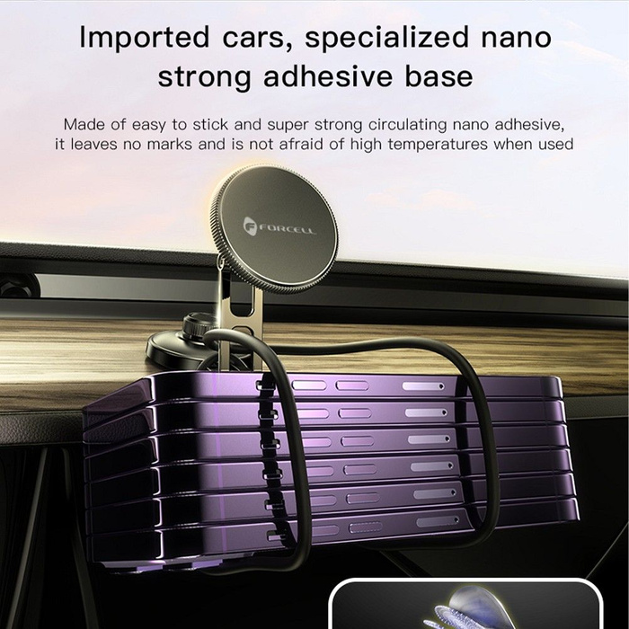Uchwyt na telefon do samochodu magnetyczny zgodny z MagSafe Forcell F-Grip IronSecure do szyby / deski czarny