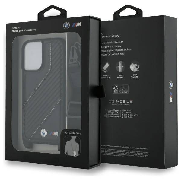 Etui BMW iPhone 16 Plus czarny/black hardcase M Edition Carbon Stripe & Strap