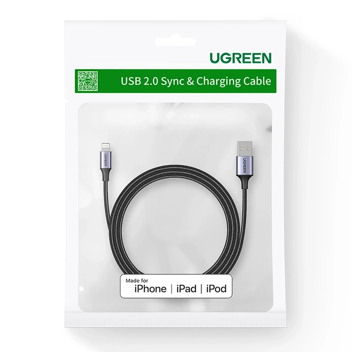Kabel Lightning do USB UGREEN 2.4A US199, 1.5m (czarny)