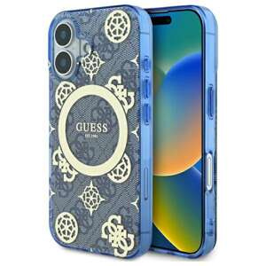 Etui Guess iPhone 16 6.1" niebieski/blue hardcase IML Peony On 4G Background MagSafe