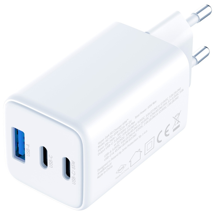 Ładowarka sieciowa 3MK Hyper GaN Charger 65W 1xUSB-A 2xUSB-C PD QC4+ biały