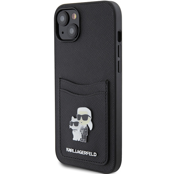 Etui Karl Lagerfeld KLHCP15SSAPKCNPK iPhone 15 6.1" czarny/black hardcase Saffiano Cardslot Karl&Choupette Metal Pin