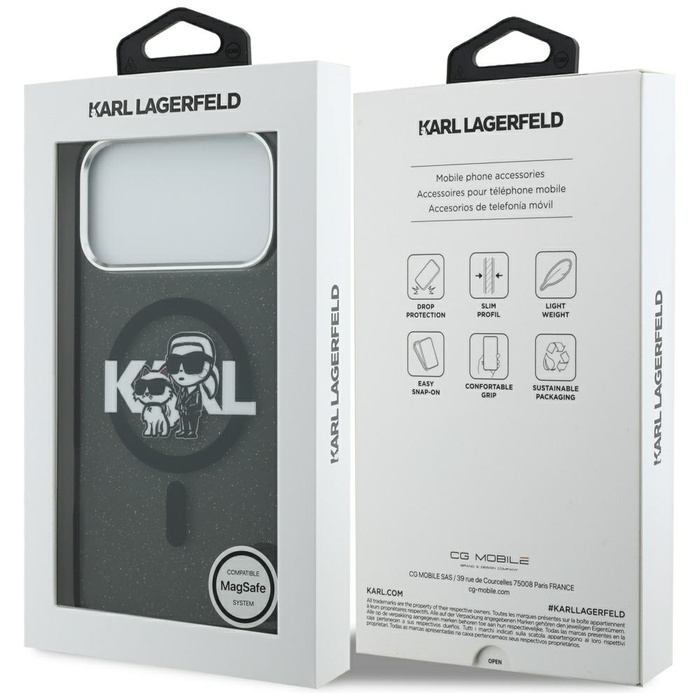 Etui Karl Lagerfeld IML Glitter Karl &   Choupette Sketch Logo MagSafe do iPhone 17 Pro Max czarny