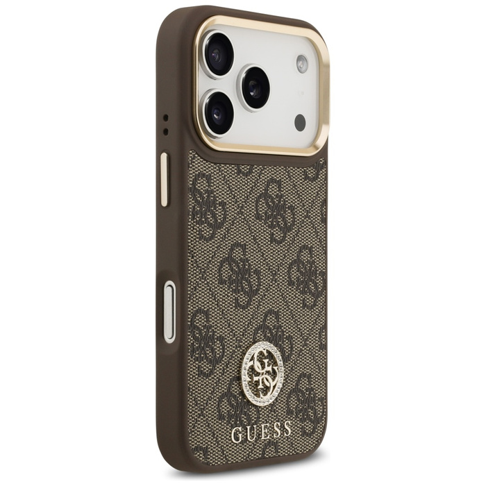 Etui Guess 4G Strass Logo & Big Strap    Metal Buttons MagSafe do iPhone 17 Pro brązowy