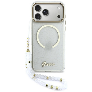 Etui Guess IML Glitters Script Strap     MagSafe do iPhone 17 Pro Max przezroczysty