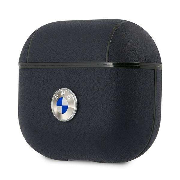 Etui BMW Apple AirPods 3 Cover Geniune Leather Silver Logo Granatowy Case