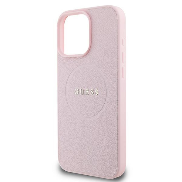 Guess GUHMP15XPGHSMMP iPhone 15 Pro Max 6.7" różowy/pink MagSafe PU Grained Gold Ring