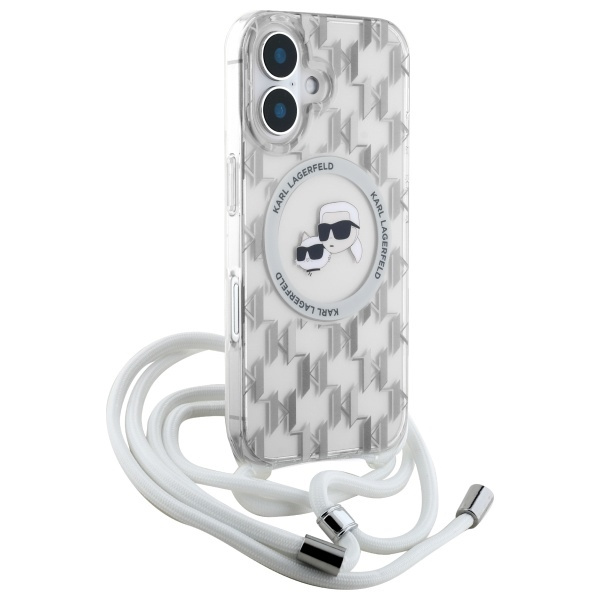 Etui Karl Lagerfeld iPhone 16 6.1" transparent hardcase IML Crossbody Monogram Karl & Choupette Head MagSafe