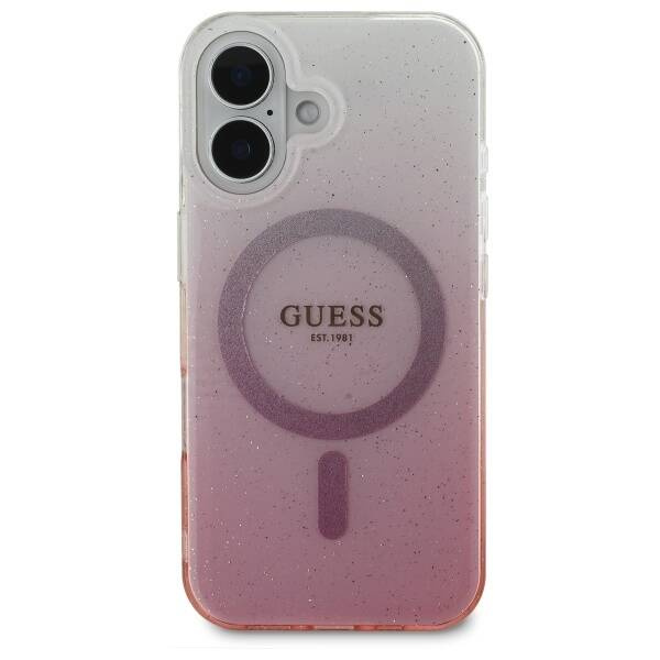Etui Guess iPhone 16 6.1" różowy/pink hardcase IML Glitter Gradient MagSafe