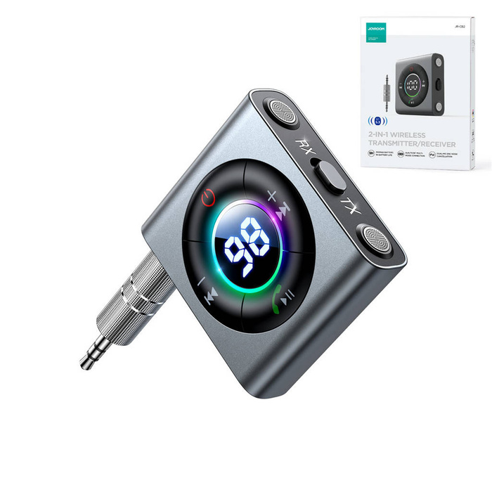 Joyroom transmiter Bluetooth AUX (nadajnik / odbiornik) do samochodu, telewizora szary (JR-CB2)