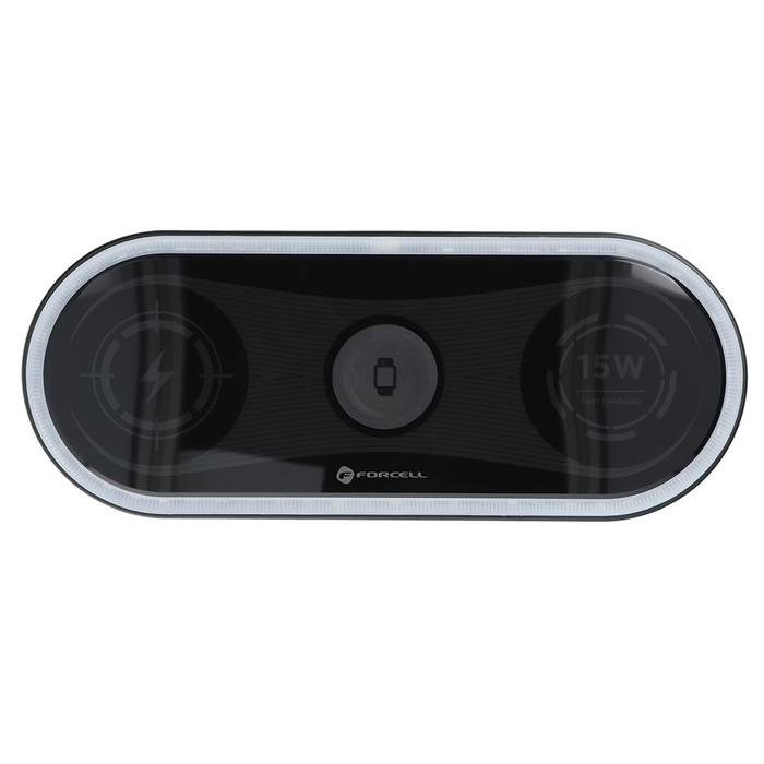 Ładowarka indukcyjna Forcell F-Energy Ellipse 3w1 Qi QC 15W kompatybilna z Apple + kabel USB C do USB A czarna
