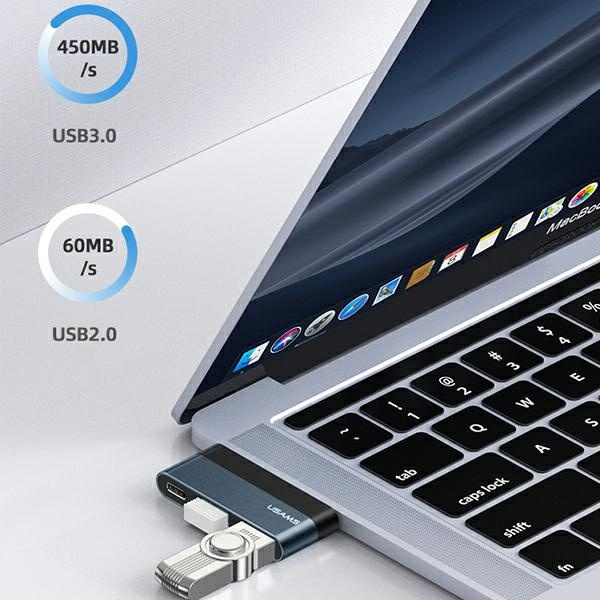 USAMS Adapter HUB USB 2.0/USB 3.0/USB-C szary/grey SJ490HUB01 (US-SJ490)