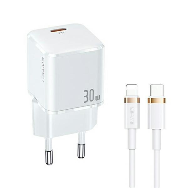 USAMS Ład. siec. USB-C T45 30W PD3.0 +QC3.0 Fast Charging +kabel U63 USB-C/Lightning biały/white UXTZH02 (USAMS-UX)