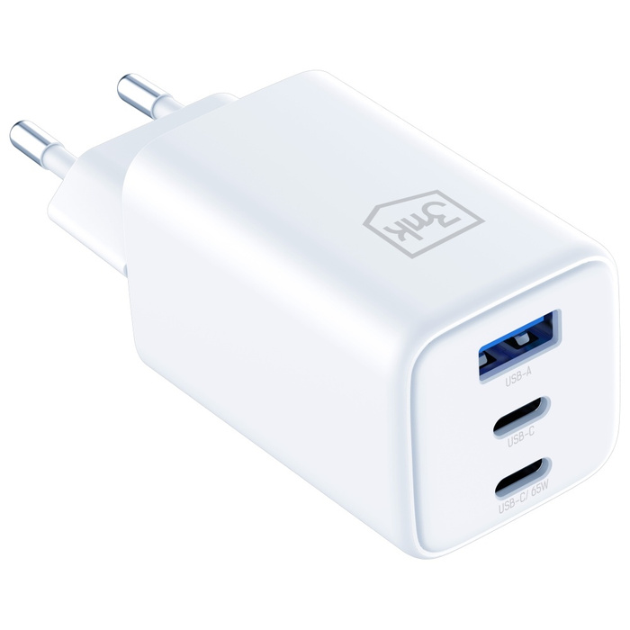 Ładowarka sieciowa 3MK Hyper GaN Charger 65W 1xUSB-A 2xUSB-C PD QC4+ biały