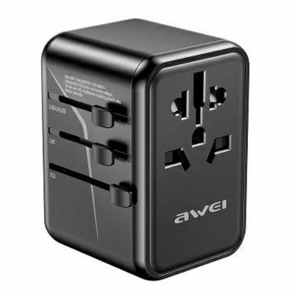 AWEI Adapter siec 2xUSB+3xUSB-C C-40 65W 4w1 US/AU/EU/UK czarny/black Univesal Travel GaN Charger