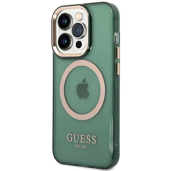Etui Guess GUHMP14XHTCMA iPhone 14 Pro Max 6,7" zielony/khaki hard case Gold Outline Translucent MagSafe Case