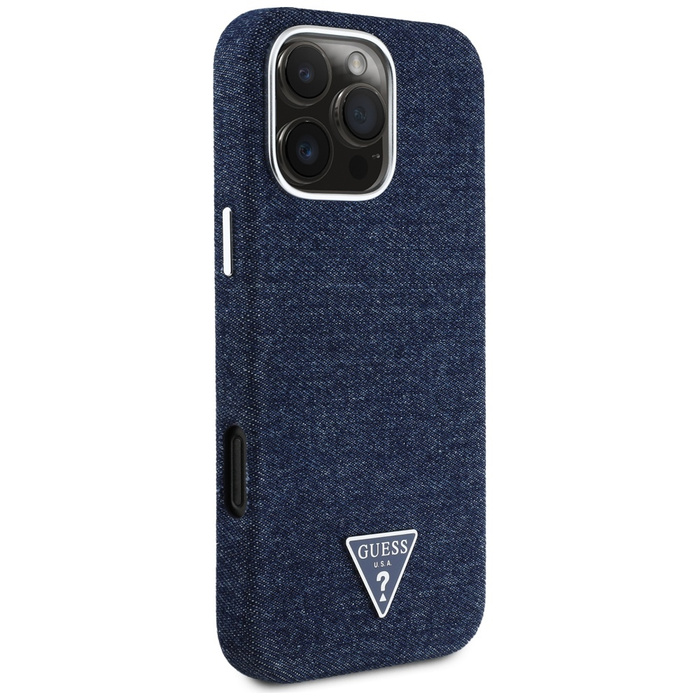 Etui Guess Denim Triangle Logo MagSafe   do iPhone 16 Pro Max niebieski