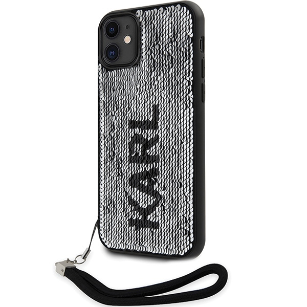 Etui Karl Lagerfeld KLHCN61PSQRKS iPhone 11  6,1" srebrny/silver hardcase Sequins Cord Case