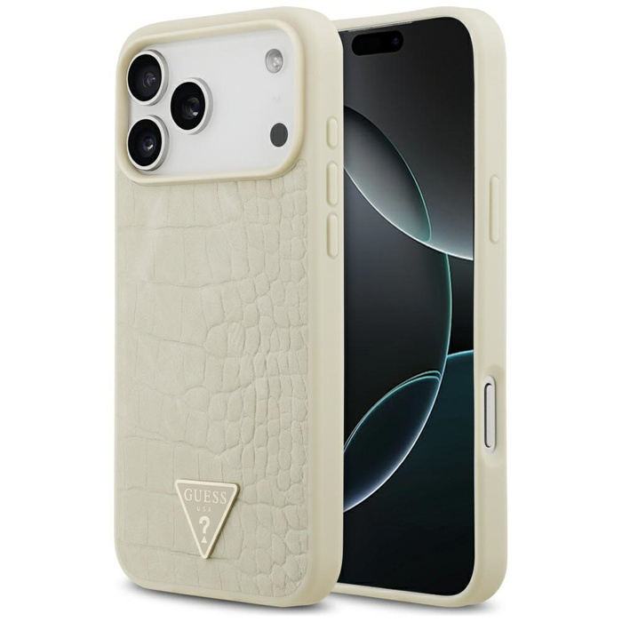 Etui Guess Croco Triangle Logo MagSafe   do iPhone 17 Pro Max złoty