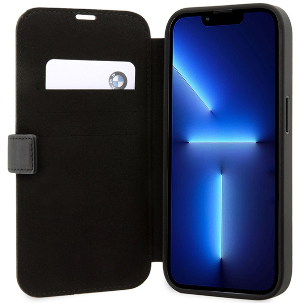 Etui BMW BMBKP14L22RVSK iPhone 14 Pro 6,1" czarny/black bookcase Leather Stamp Blue Lines