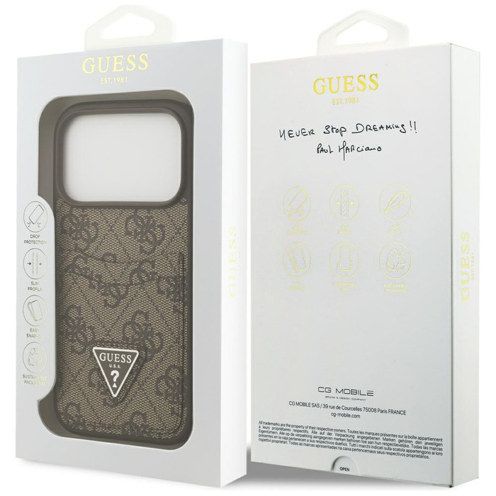 Etui Guess 4G Double Card Triangle do    iPhone 17 Pro brązowy