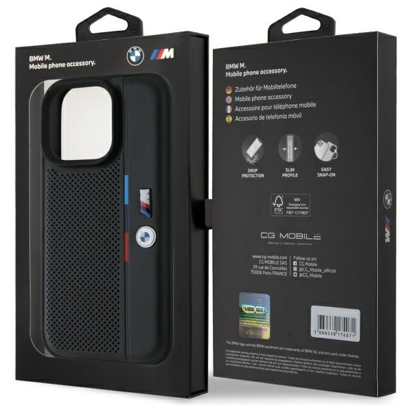 ETUI BMW iPhone 16 Pro 6.3" czarny/black hardcase M Perforated Tricolor Detail Line